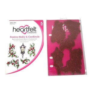 Heartfelt Creations Festive Holly & Cardinals Cling Stamps 5 Pcs Christmas